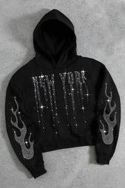 Rhinestone Letter Zip Hoodie