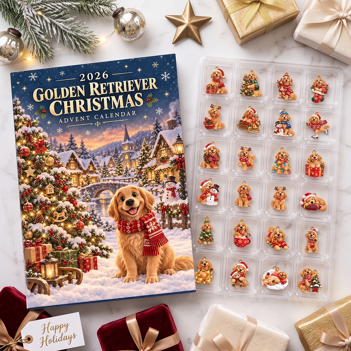 Christmas Golden Advent Calendar 2026 - 24 Day Spirits Countdown, Acrylic Charms Blind Box - Gift For Family