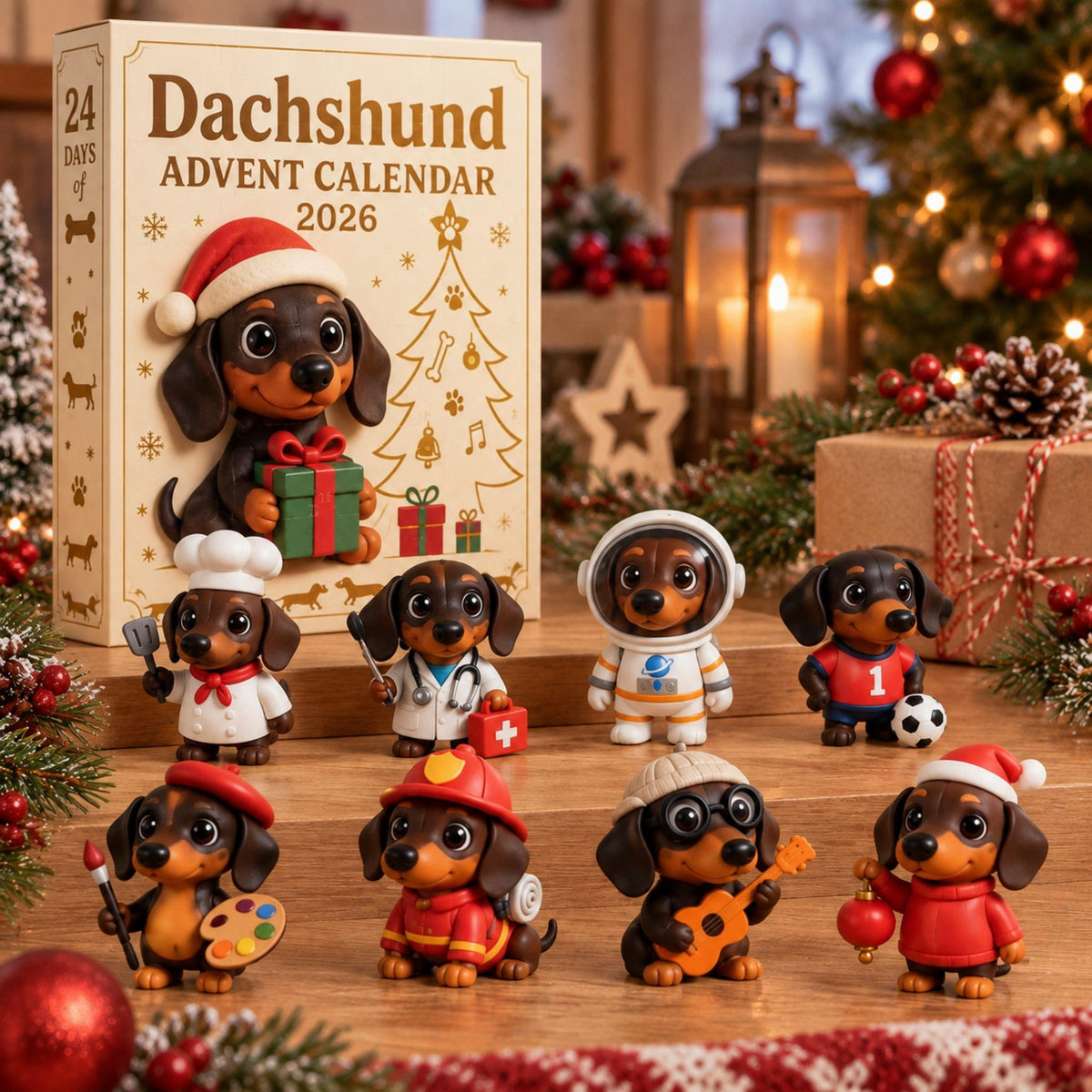 3D Dachshund Advent Calendar 2026 24 Day Christmas Countdown Wiener Dog Figurines Holiday Gift