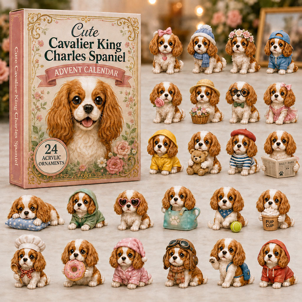 Cute Cavalier King Charles Spaniel Advent Calendar 2026 - 24-Day Festive Countdown, Acrylic Charms Blind Box - Gift For Dog Lovers