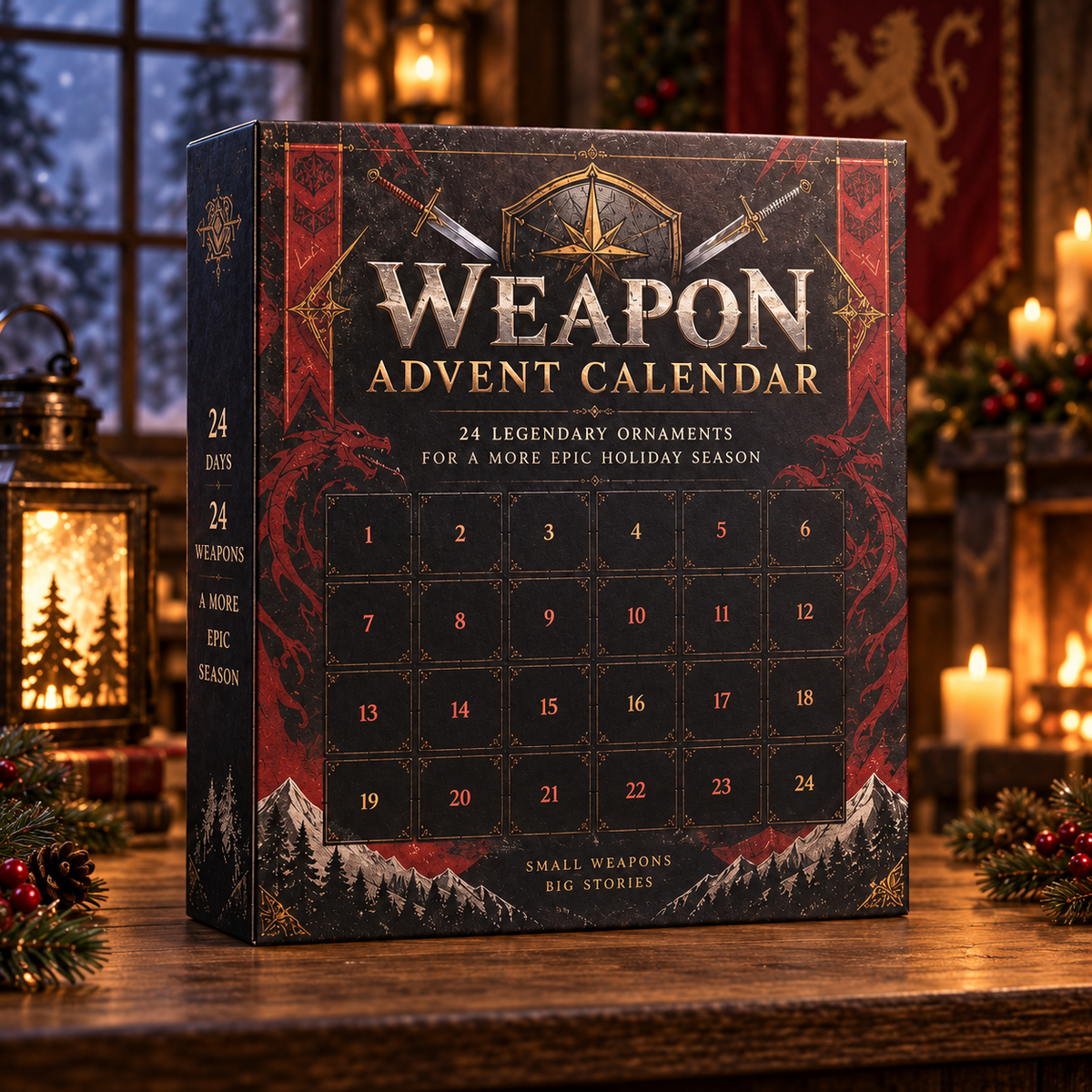 24 Days of Legendary Weapons Advent Calendar – Mini Fantasy Weapon Christmas Ornaments, Medieval Sword & Axe Collectible Countdown Gift