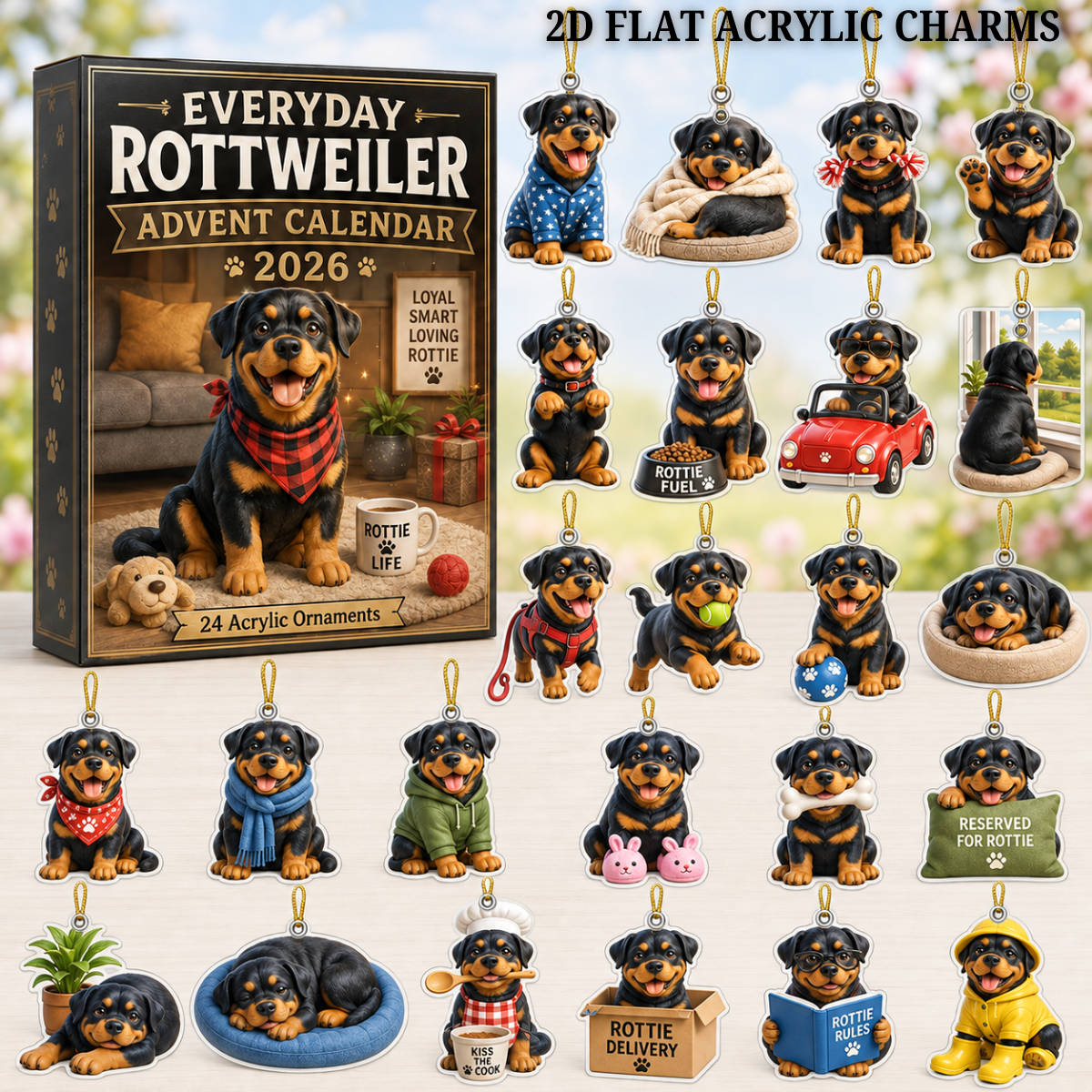 Everyday Rottweiler Advent Calendar 2026 - 24-Day Festive Countdown, Acrylic Charms Blind Box - Gift For Rottweiler Lovers