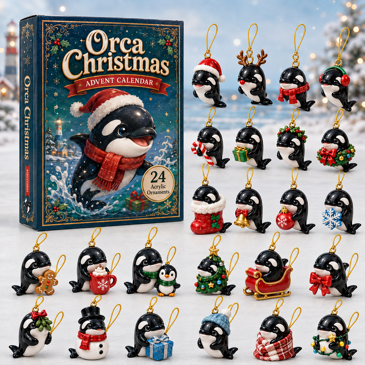 Orca Christmas Advent Calendar 2026 - 24-Day Festive Countdown, Acrylic Charms Blind Box - Gift For Orca Lovers