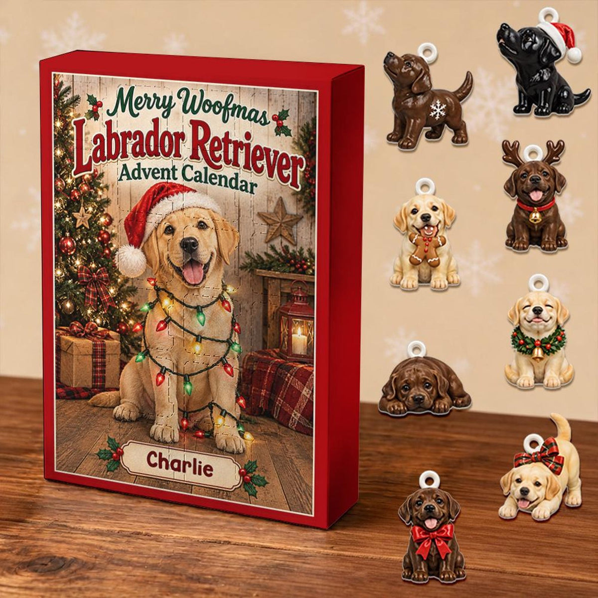 Custom Lab Dog Advent Calendar With 24 Charms, Personalized Labrador Mom Xmas Present, Holiday Pet Countdown Decor