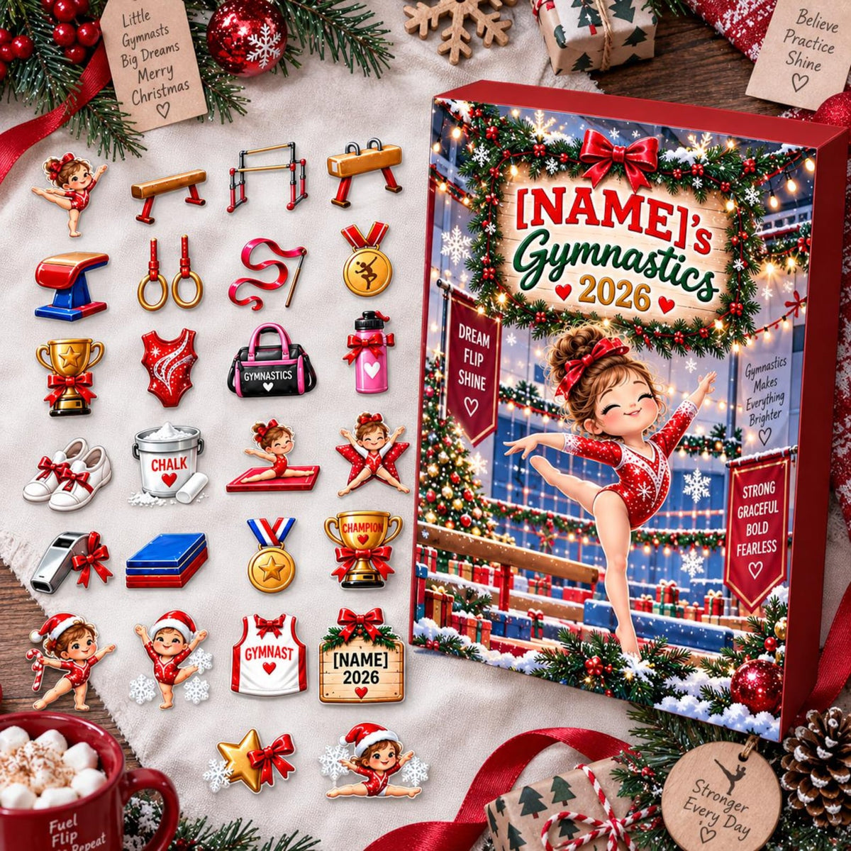 Personalized Gymnastics Advent Calendar 2026, Girls 24 Days Holiday Countdown Box