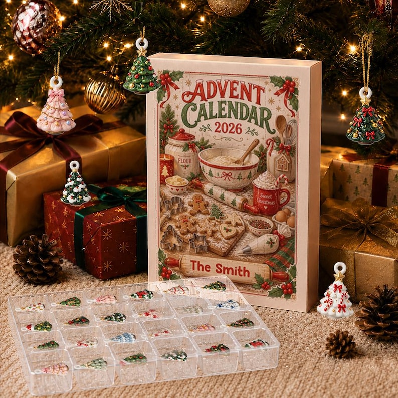 Custom Family Advent Calendar, 24 Acrylic Christmas Tree Charms Countdown Set, Personalized Holiday Decor Gift