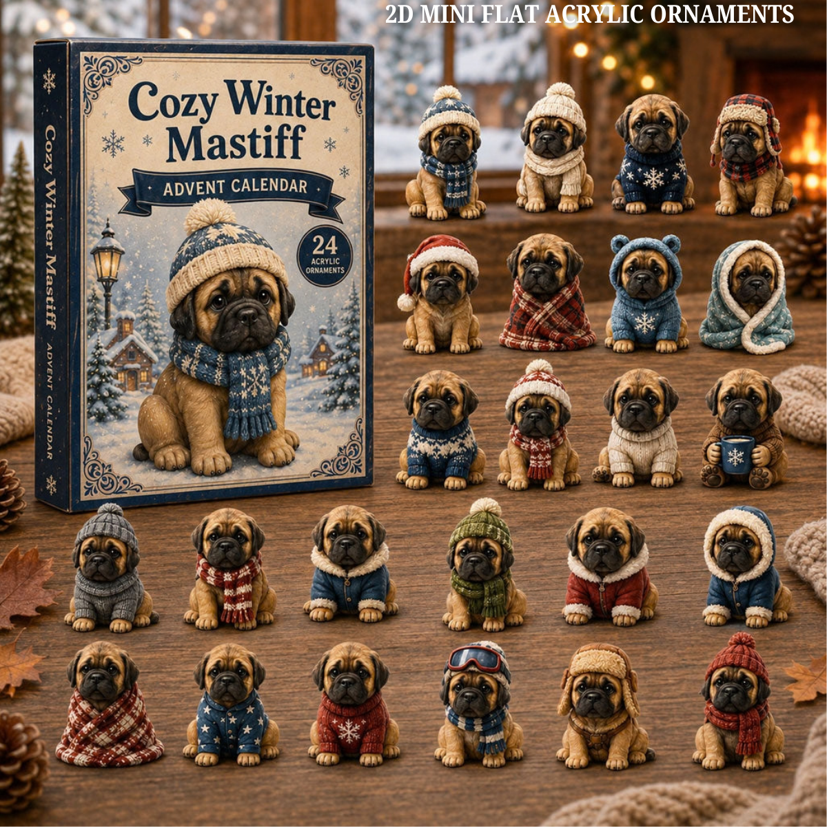 Cozy Winter Mastiff Advent Calendar 2026 - 24-Day Festive Countdown, Acrylic Charms Blind Box - Gift For Mastiff Lovers