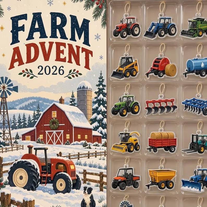 Farm Tractor Advent Calendar 2026, Christmas Countdown with Vehicle Ornaments