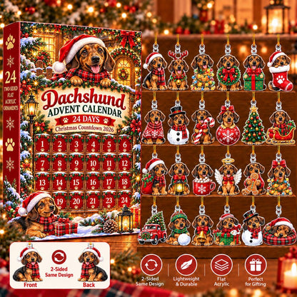 Dachshund Wiener Dog Advent Calendar 2026, 24 Acrylic Ornament Christmas Countdown Blind Box, Sausage Dog Holiday Gift Richard