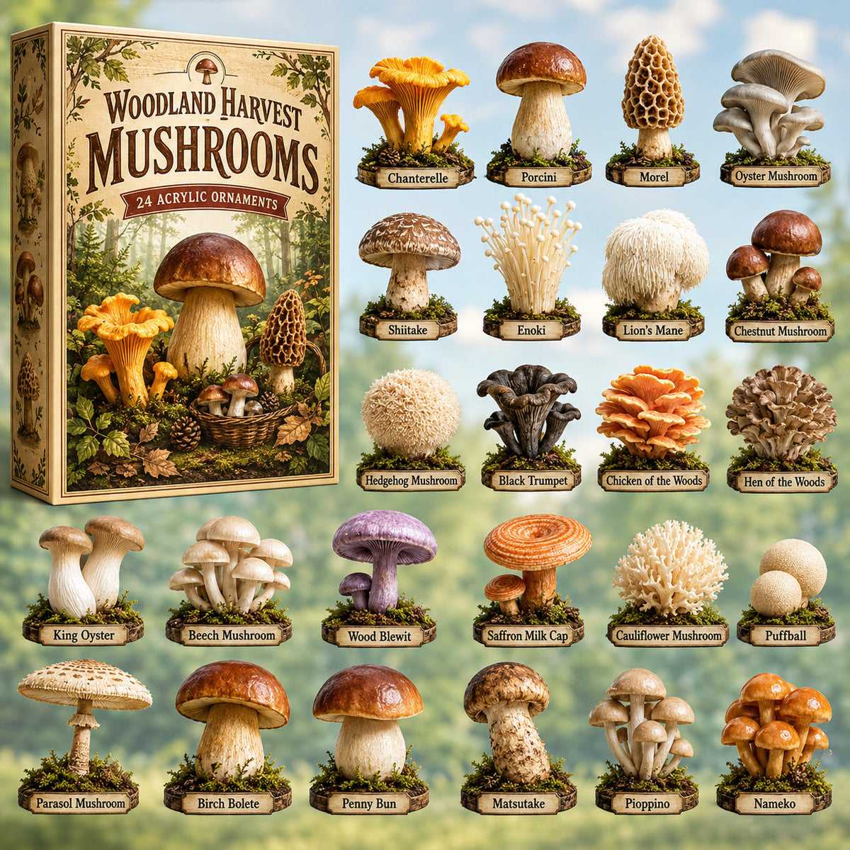 Woodland Harvest Mushrooms Advent Calendar 2026 - 24-Day Festive Countdown, Acrylic Charms Blind Box - Gift For Nature Lovers
