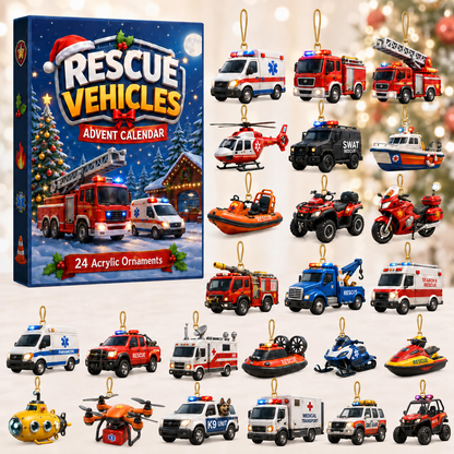 Rescue Vehicles Advent Calendar 2026 - 24-Day Festive Countdown, Acrylic Charms Blind Box - Gift For Kids, Family & Friends