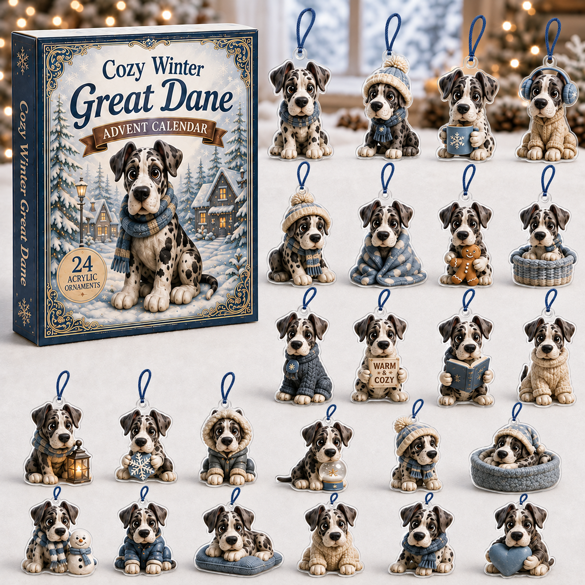 Cozy Winter Great Dane Advent Calendar 2026 - 24-Day Festive Countdown, Acrylic Charms Blind Box - Gift For Great Dane Lovers