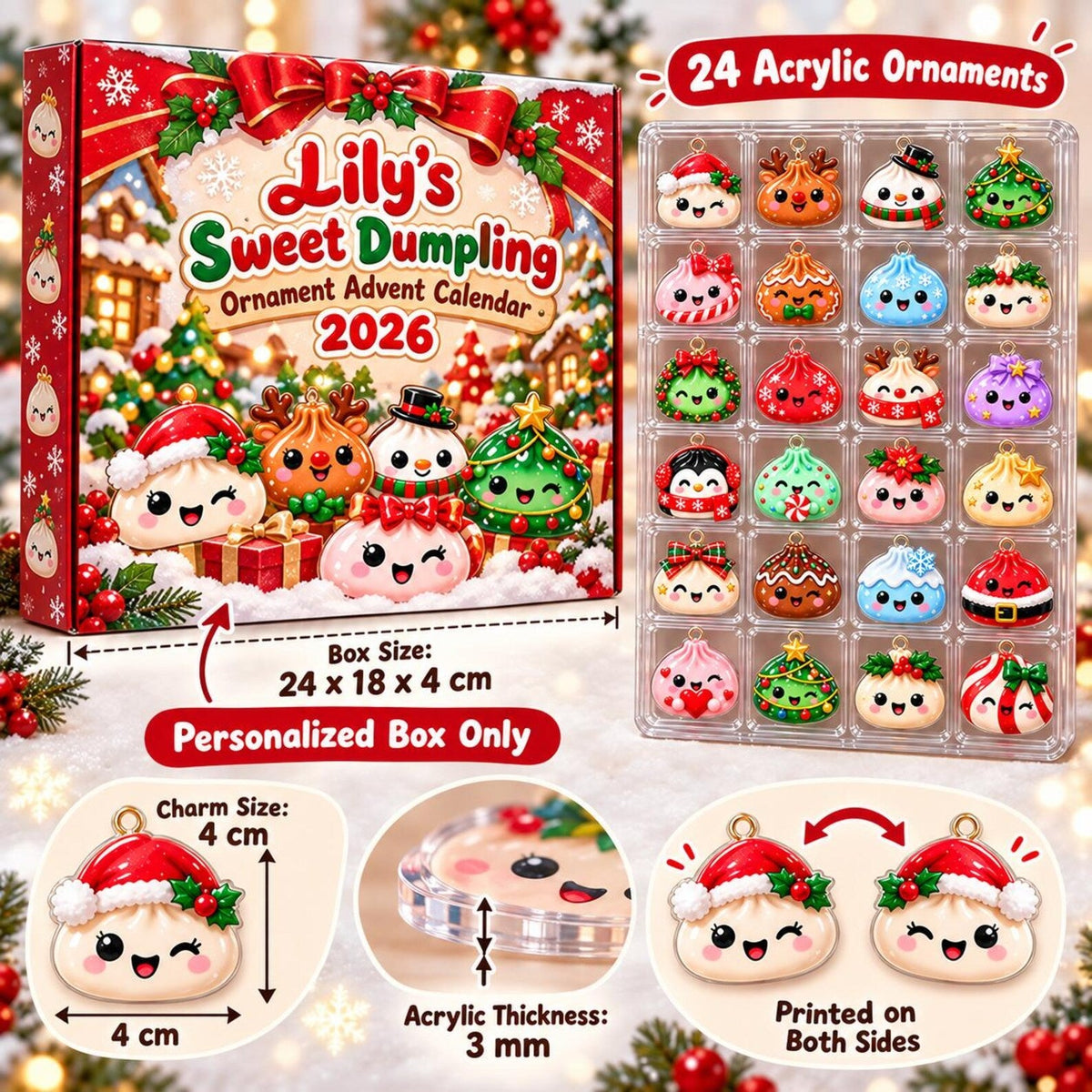 Christmas Dumpling Advent Calendar 2026, 24 Custom Dumpling Charms, Family Countdown Calendar, Kids Holiday Gift, Blind Box Xmas Gift John