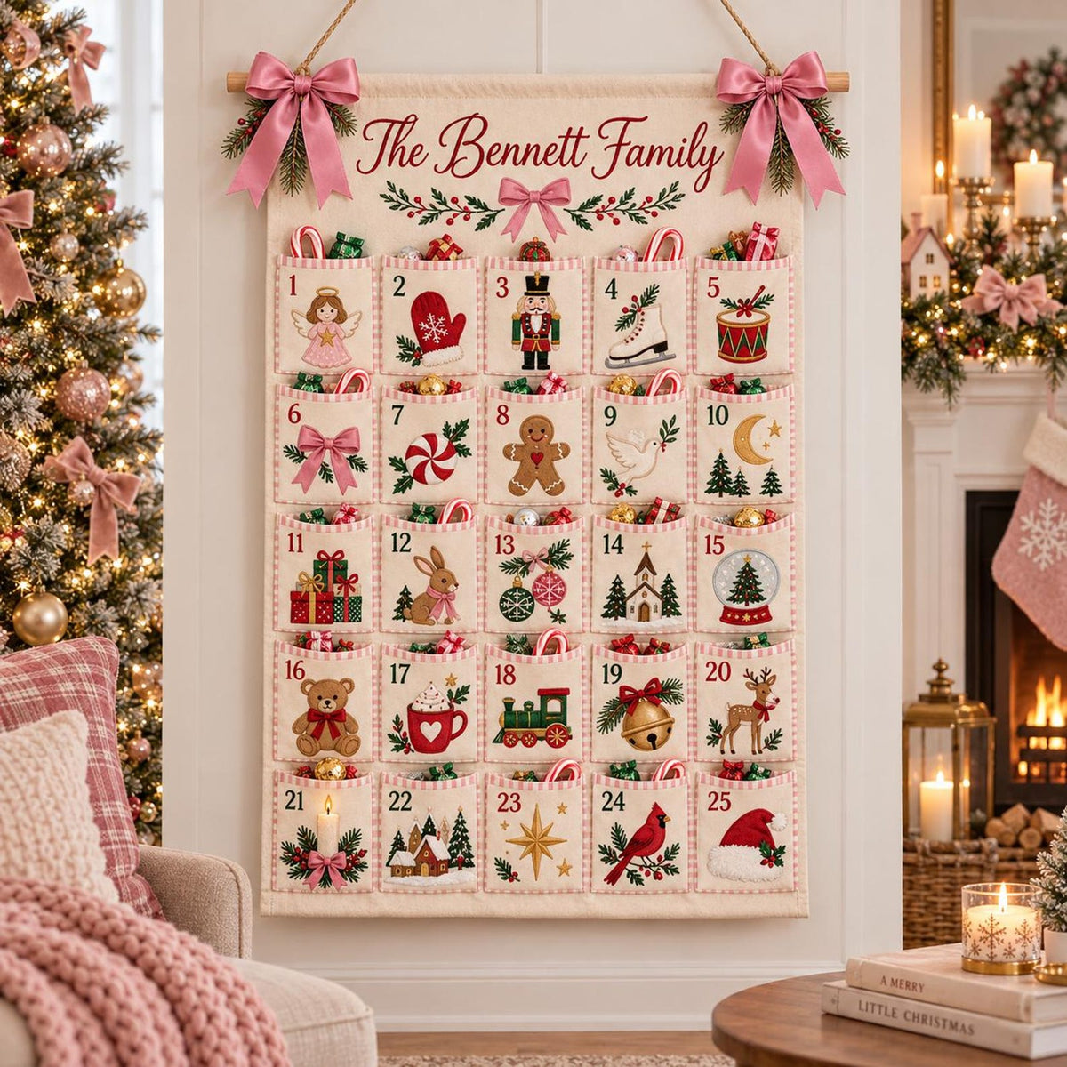 Personalized Christmas Advent Calendar, Custom Family Name Countdown, Kids Christmas Decor, Reusable Wall Hanging, Kids Xmas Gift