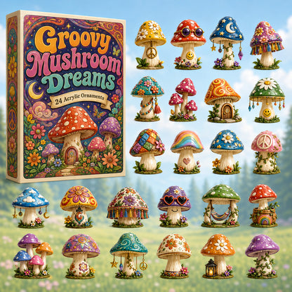 Groovy Mushroom Dreams Advent Calendar 2026 - 24-Day Festive Countdown, Acrylic Charms Blind Box - Gift For Nature Lovers