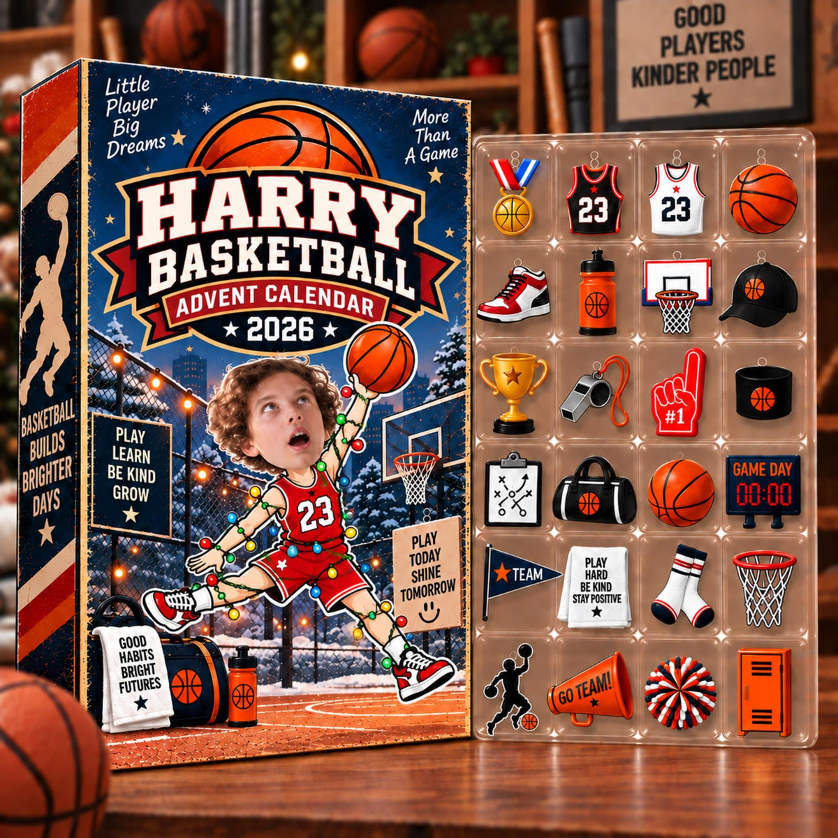 Personalized Basketball Advent Calendar, Custom Photo & Name, Christmas Gift for Basketball Player