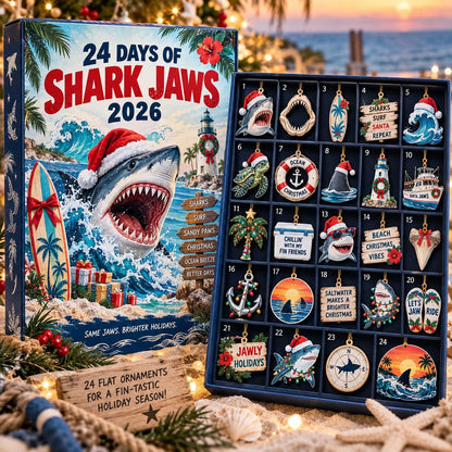 Shark Advent Calendar 2026, 24 Day Christmas Countdown, Shark Christmas Ornaments, Ocean Beach Holiday Gift, Shark Lover Coastal Decor