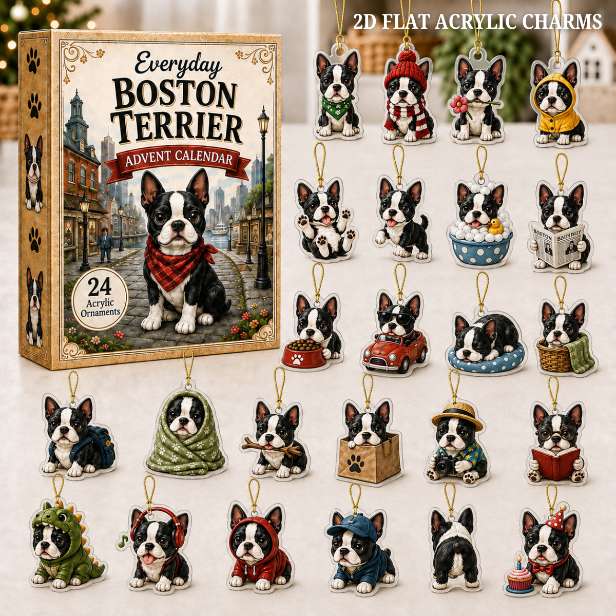Everyday Boston Terrier Advent Calendar 2026 - 24-Day Festive Countdown, Acrylic Charms Blind Box - Gift For Boston Terrier Lovers