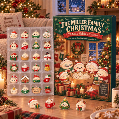 Personalized Dumpling Family Christmas Advent Calendar 2026, 24 Cozy Holiday Charms Set, Custom Family Name Blind Box Countdown Gift For Kid