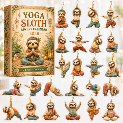 Yoga Sloth Advent Calendar 2026 - 24-Day Festive Countdown, Acrylic Charms Blind Box - Gift For Yoga Lovers