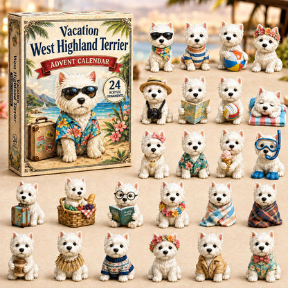 Vacation West Highland Terrier Advent Calendar 2026 - 24-Day Festive Countdown, Acrylic Charms Blind Box - Gift For West Highland Terrier Lovers