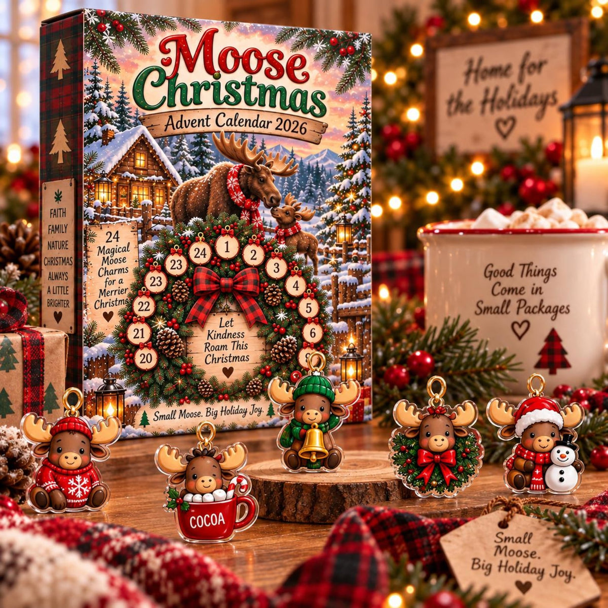Moose Christmas Advent Calendar 2026 24 Day Woodland Countdown Rustic Holiday Decor Winter Animal Charms Family Gift