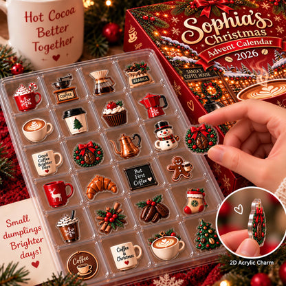 Personalized Coffee Advent Calendar, Custom Name, 24 Acrylic Coffee Charms, Christmas Countdown 2026