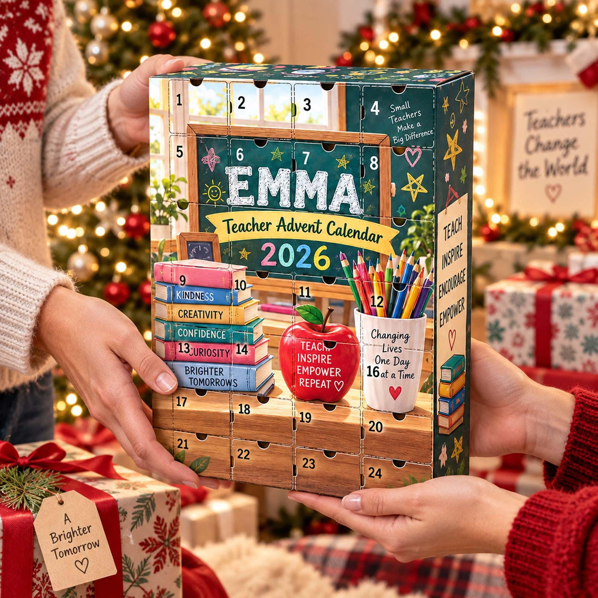 Personalized Teacher Advent Calendar 2026, Custom Teacher Blind Box, 24 Day Christmas Countdown with Teacher Tokens, Xmas Countdown Gifts