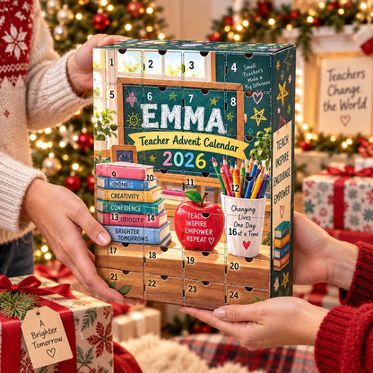 Personalized Teacher Advent Calendar 2026, Custom Teacher Blind Box, 24 Day Christmas Countdown with Teacher Tokens, Xmas Countdown Gifts