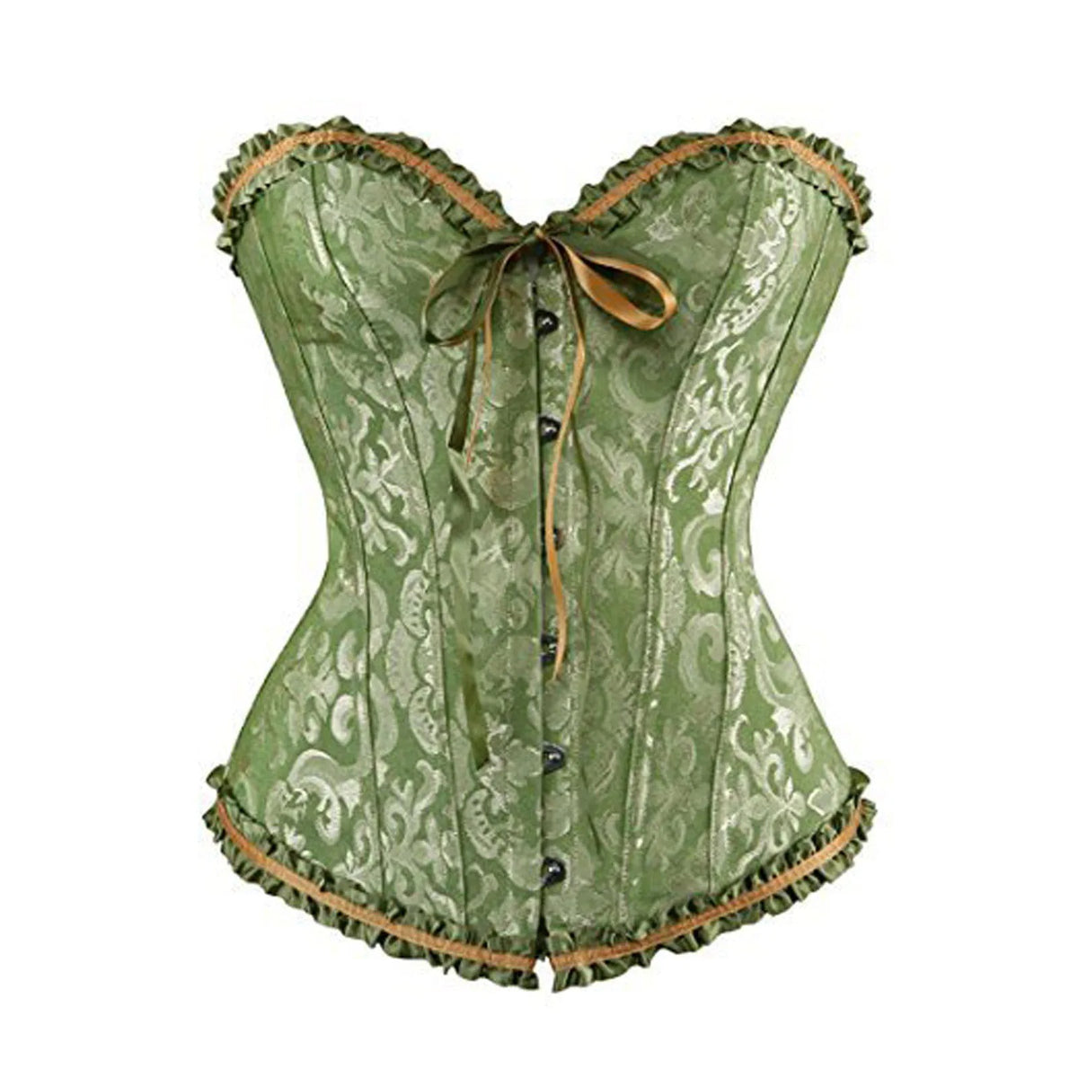 Red Brocade Ruffle Overbust Burlesque Corset
