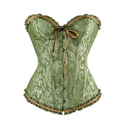 Red Brocade Ruffle Overbust Burlesque Corset
