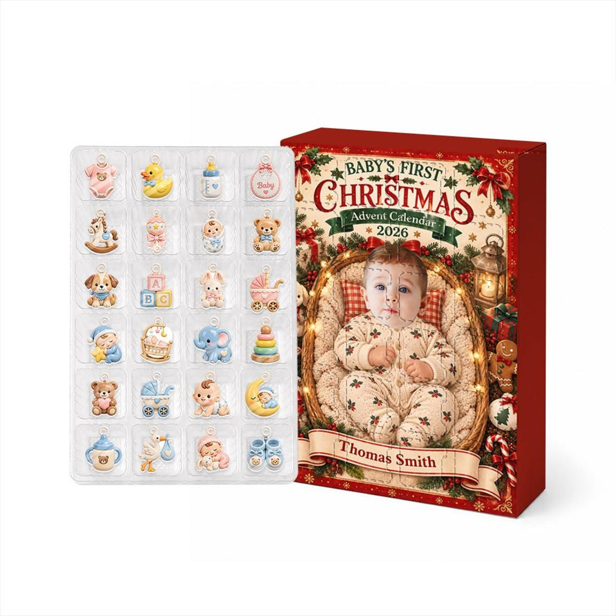 Baby First Christmas Advent Calendar, Personalized 24 Acrylic Charms, Custom Photo Keepsake, 2026 Countdown