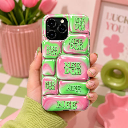 Nee Doh 3D Pink Green Marble Puffy Phone Case