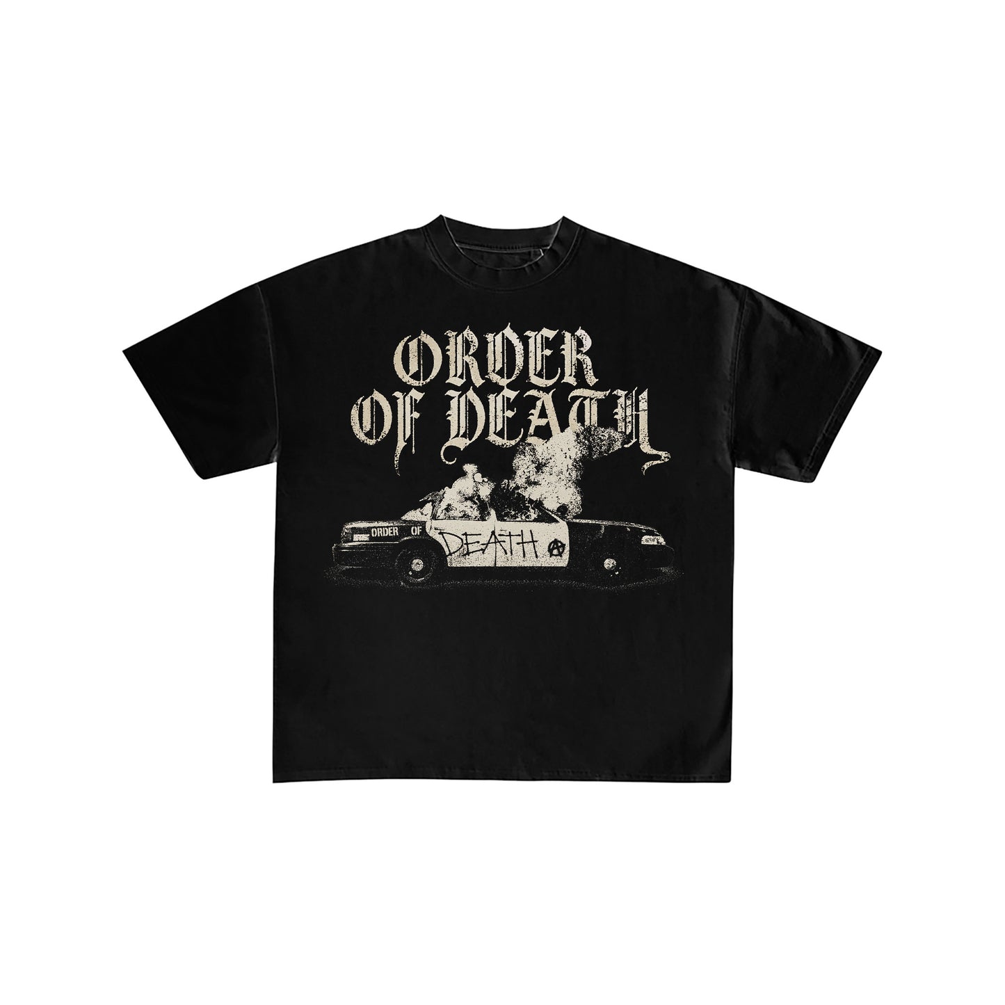 Order of Death Burning Police Car Graphic Tee