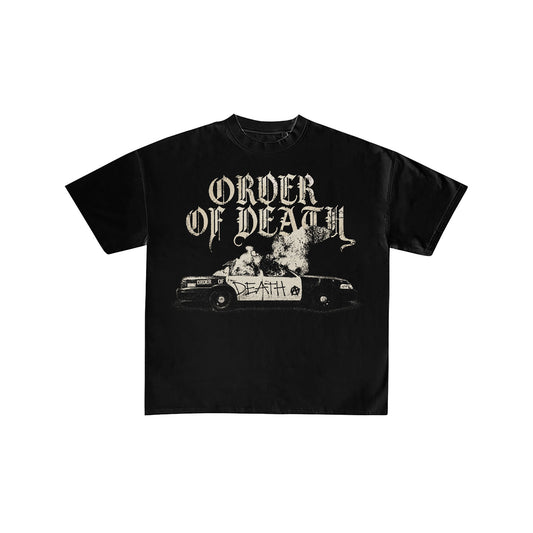 Order of Death Burning Police Car Graphic Tee