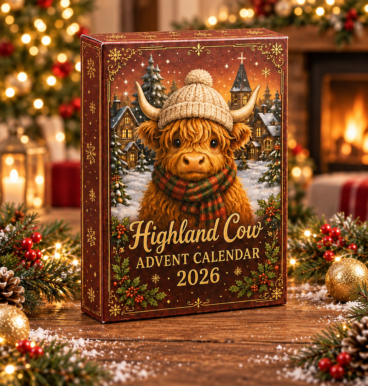 2026 Highland Cow Advent Calendar, 24 Christmas Acrylic Charms, Farmhouse Holiday Decor