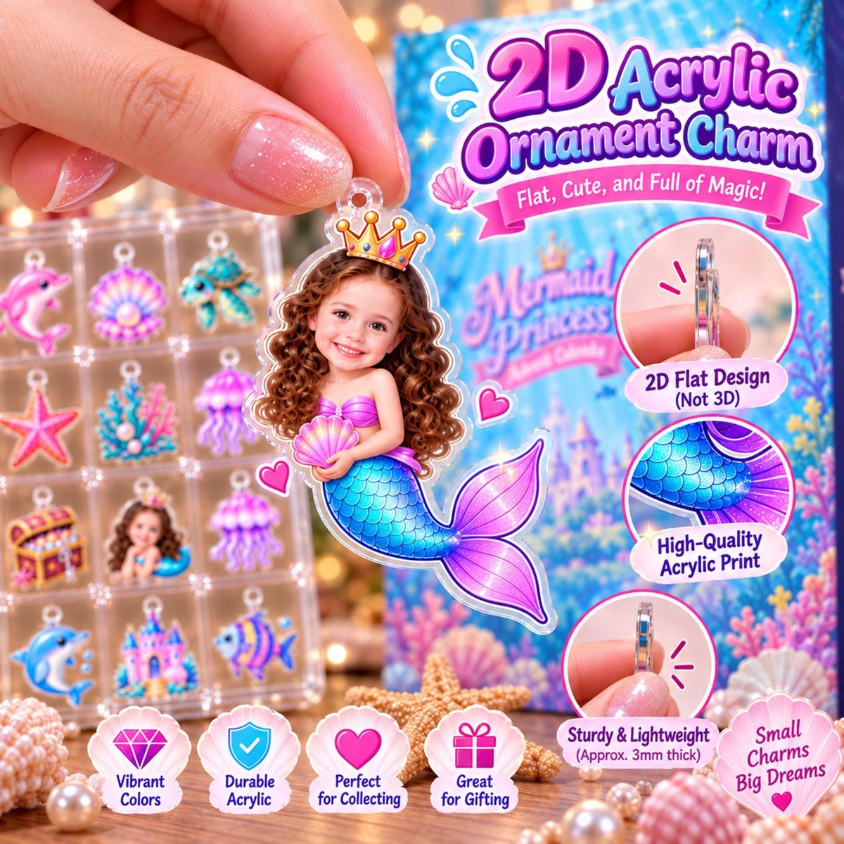 Mermaid Princess Advent Calendar, 24 Acrylic Ocean Charms, Kids Christmas Countdown Calendar 2026, Christmas Countdown Gift for Kids