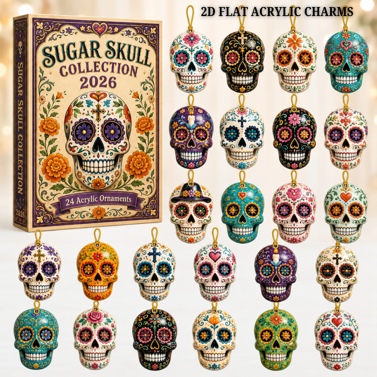 Sugar Skull Collection Advent Calendar 2026 - 24-Day Festive Countdown, Acrylic Charms Blind Box - Gift For Family & Friends