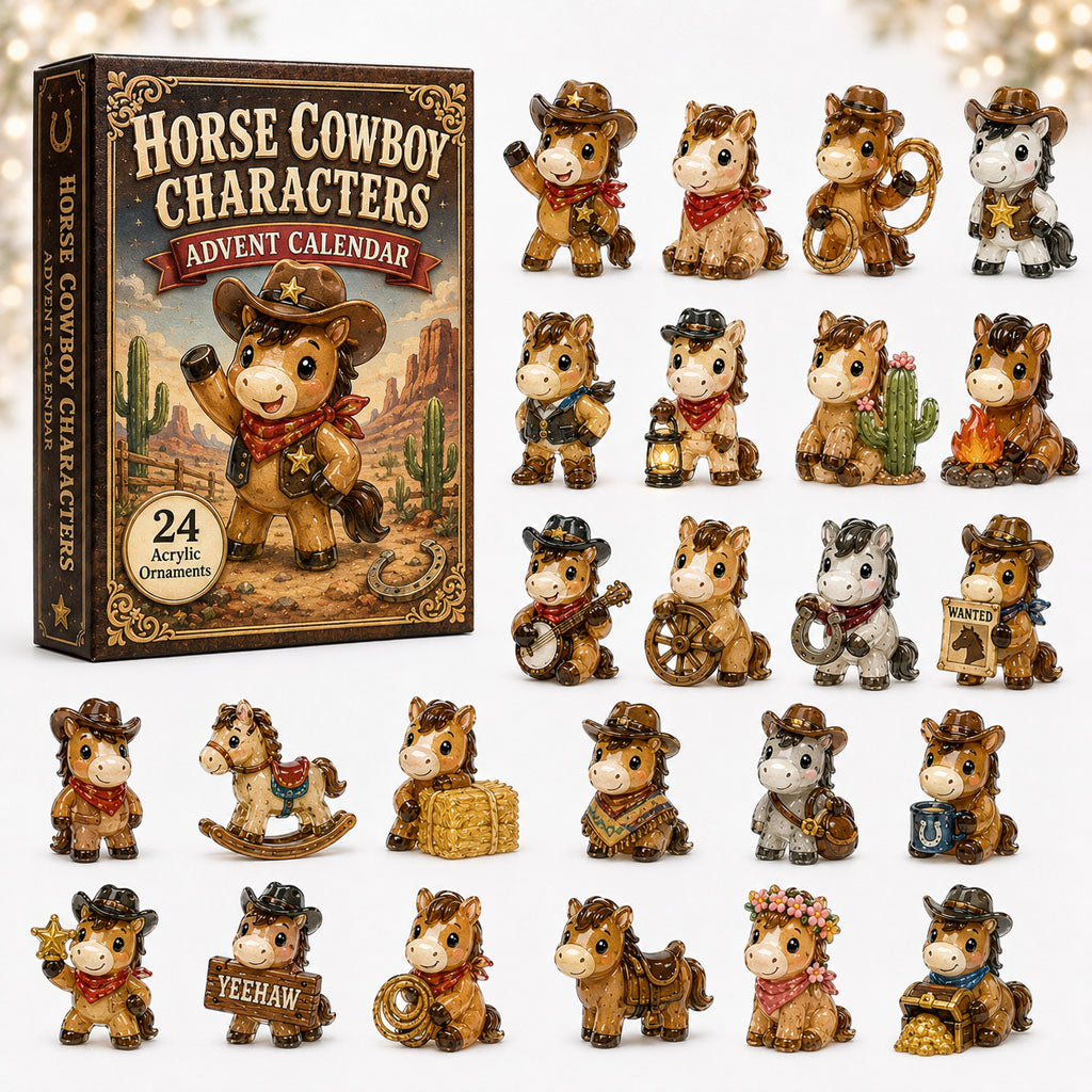 Horse Cowboy Advent Calendar 2026 - 24-Day Festive Countdown, Acrylic Charms Blind Box - Gift For Horse Lovers