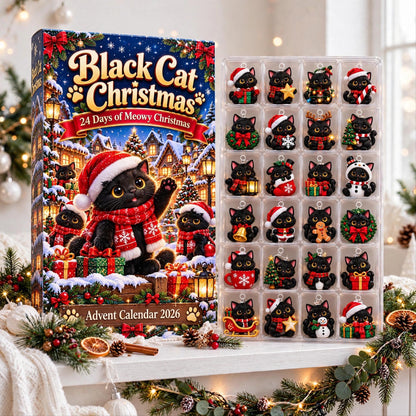 Black Cat Advent Calendar 2026, 24 Piece Black Cat Ornament Set, Blind Box Advent Calendar, Christmas Countdown Gift for Home Decor
