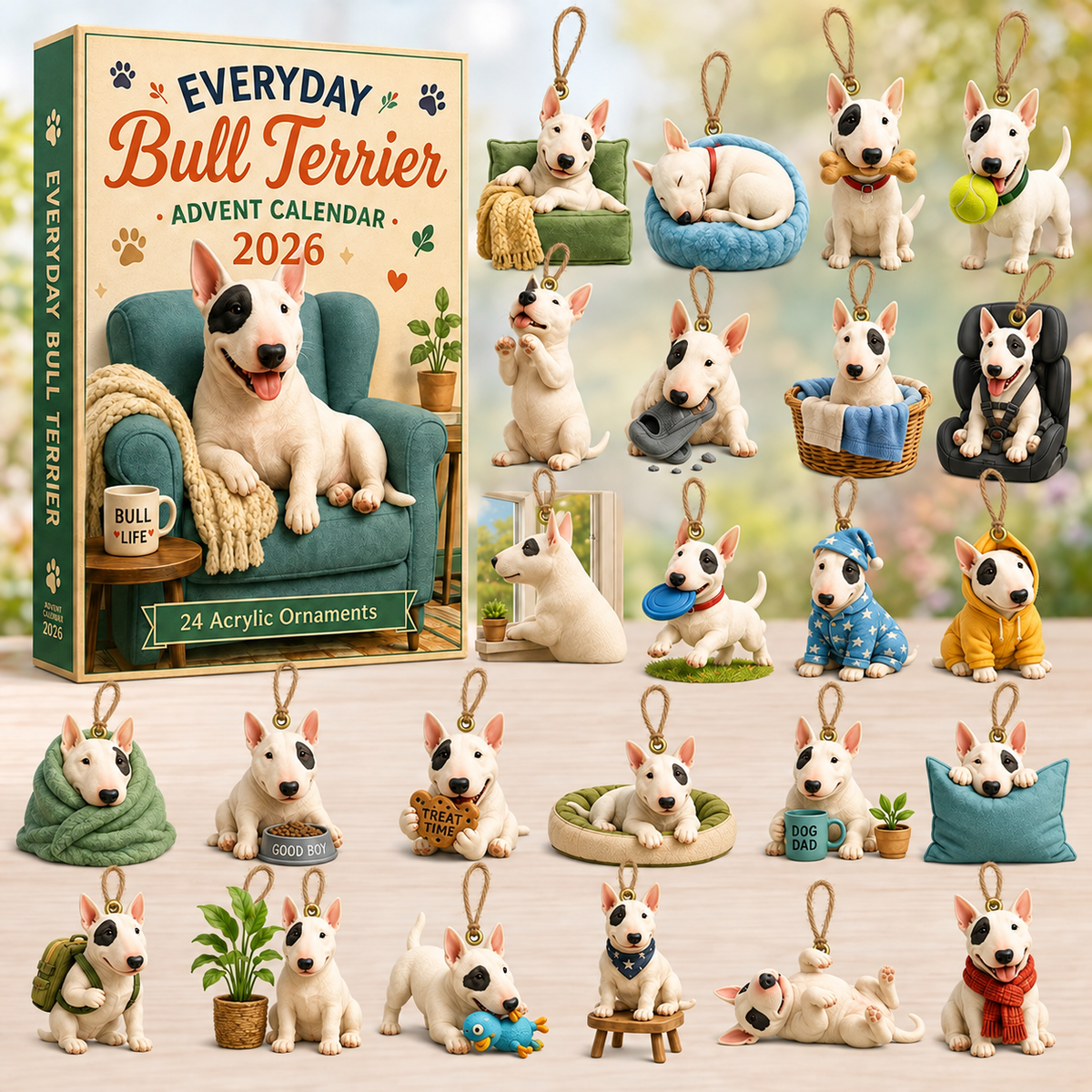 Everyday Bull Terrier Advent Calendar 2026 - 24-Day Festive Countdown, Acrylic Charms Blind Box - Gift For Bull Terrier Lovers