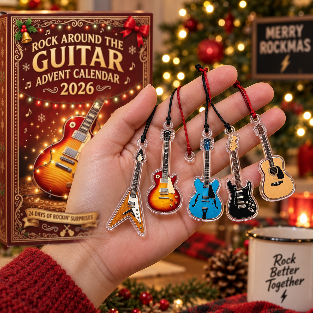 Guitar Advent Calendar 2026, 24 Days Christmas Countdown Box, Rock Music Guitar Ornaments Set, Musician Guitarist Gift