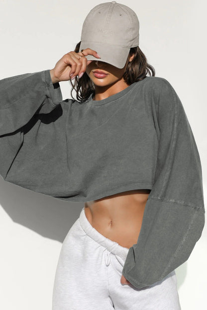Boxy Crop Crew Neck Sweatshirt