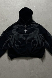 Embossed Graphic Zip Hoodie