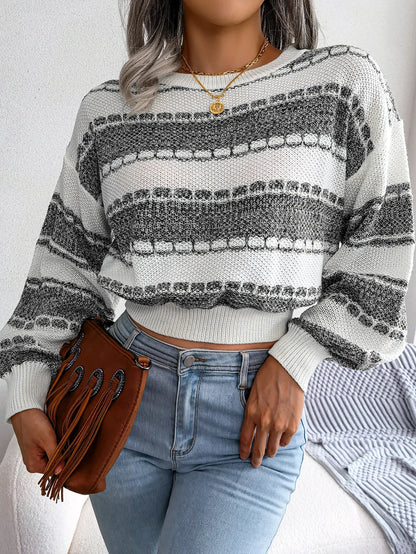 Fashion Color Block Long Sleeve Cropped Knit Sweater