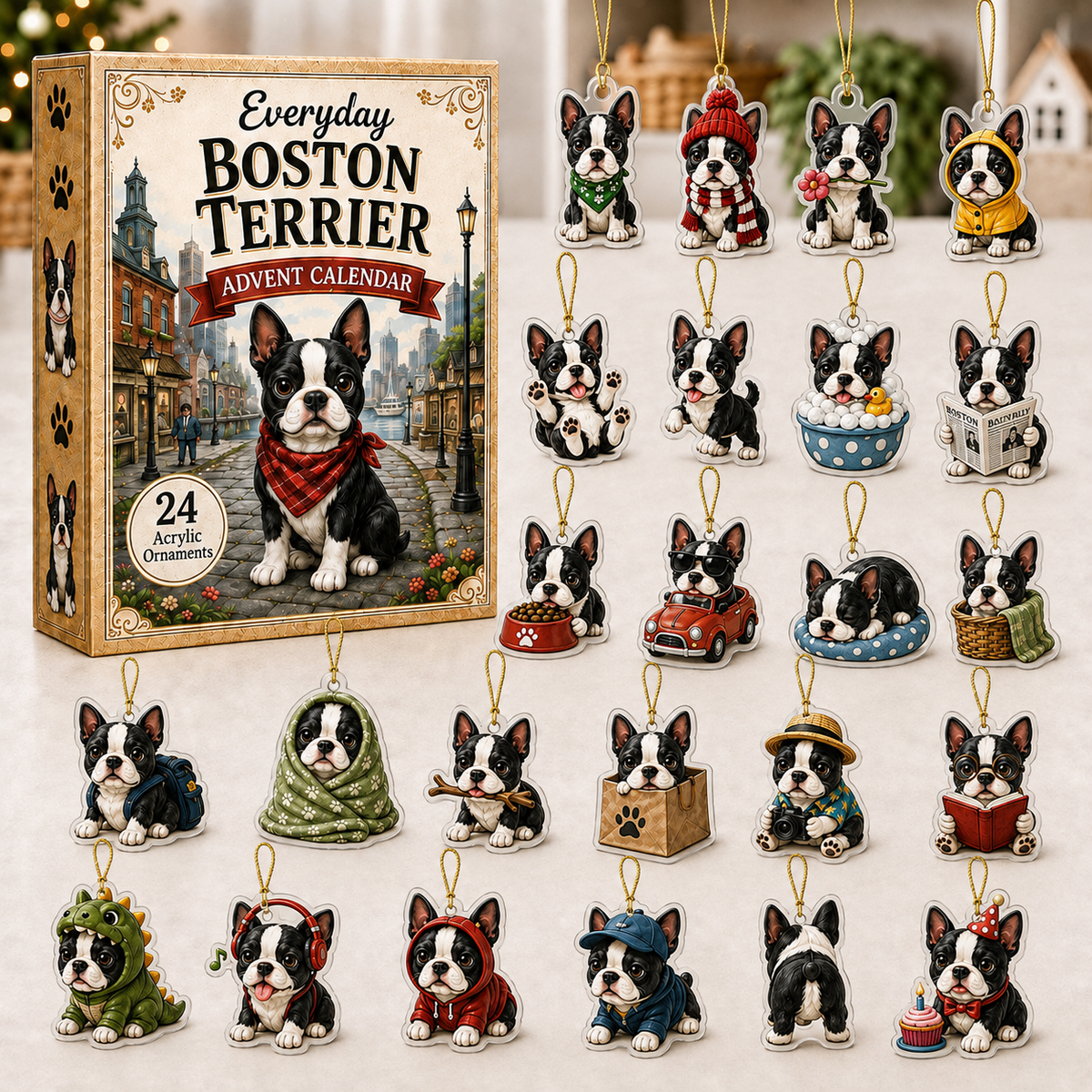Everyday Boston Terrier Advent Calendar 2026 - 24-Day Festive Countdown, Acrylic Charms Blind Box - Gift For Boston Terrier Lovers