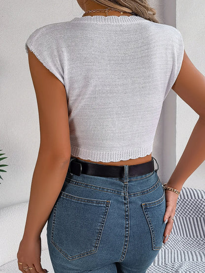 Heart Hollow Out Cropped Knit Vacation Top