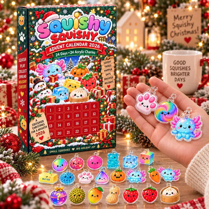2026 Squishy Advent Calendar, 24-Day Christmas Countdown Box, 24 Acrylic Squishy Charms, Kawaii Mystery Collectible Calendar
