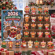 Highland Cow Advent Calendar 2026, 24 Flat Acrylic Christmas Charms
