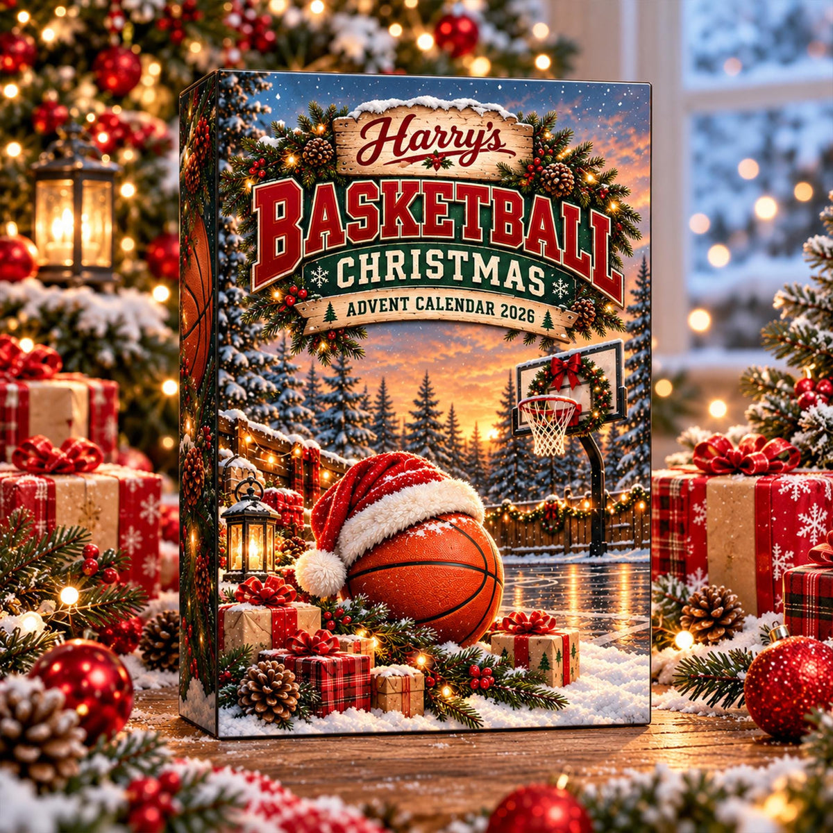 Personalized Basketball Advent Calendar, 24 Day Christmas Countdown with Basketball Charms